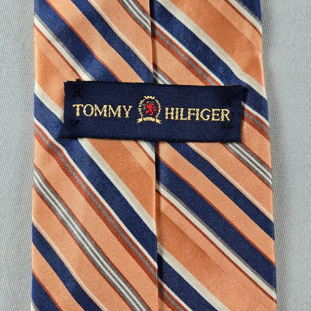 Tommy Hilfiger Silk Tie Orange Blue Striped Classic Men's Office Wear‎ Formal